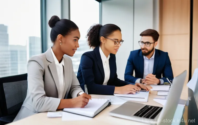 증권투자상담사 관련 자격증 추천 - **Prompt:** A diverse group of young, ambitious financial professionals (men and women) aged 25-35, ...