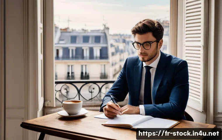 증권투자상담사 커리어 플랜 설계 - **Prompt:** A focused and determined French professional in their late 20s to early 30s, dressed in ...