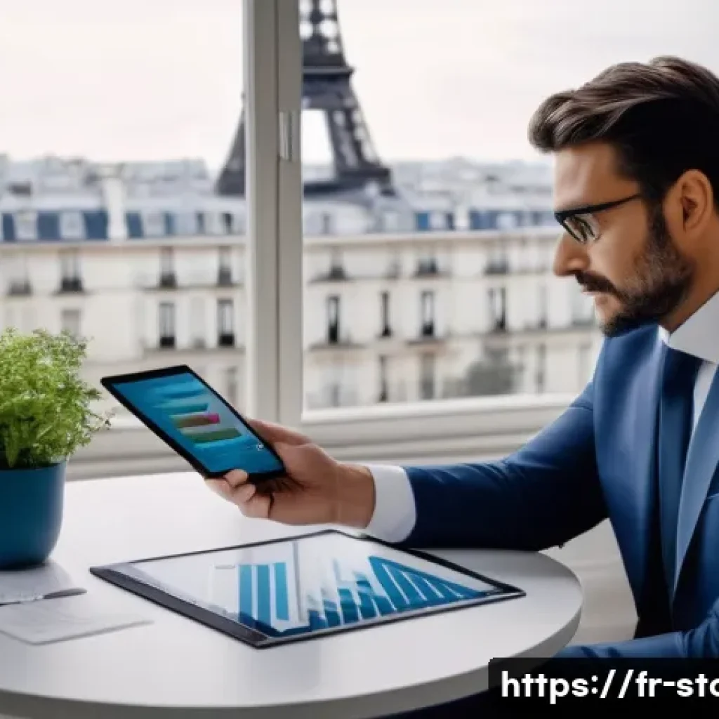 증권투자상담사 고객 유형별 상담 전략 - A professional financial advisor warmly engaging with a cautious investor in a modern Parisian offic...