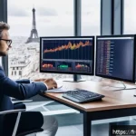 증권투자상담사와 연말정산 대비 상담 - A professional French financial advisor in a modern office setting, analyzing end-of-year investment...