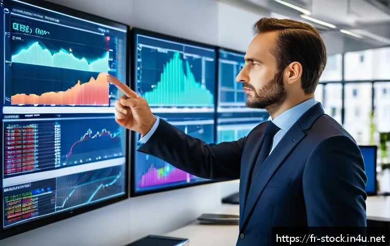 증권투자상담사와 보험 상품 상담 - A professional French financial advisor in a modern Paris office, analyzing multiple digital screens...