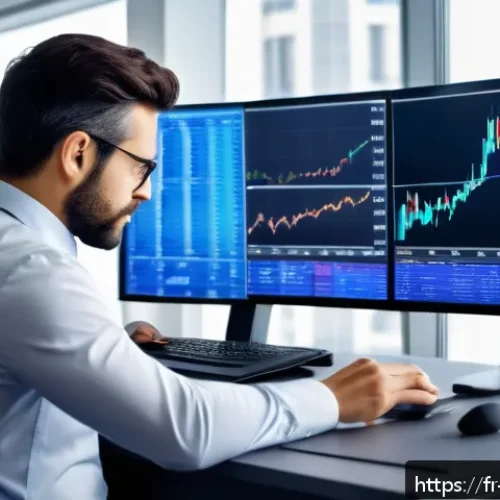 증권투자상담사 금융상품 판매 전략 - A professional financial advisor in a modern office environment, attentively analyzing multiple digi...